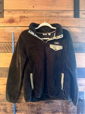 L.L. Bean Sherpa Fleece Pullover Hunter Green Snap Neck Jacket Women’s M
